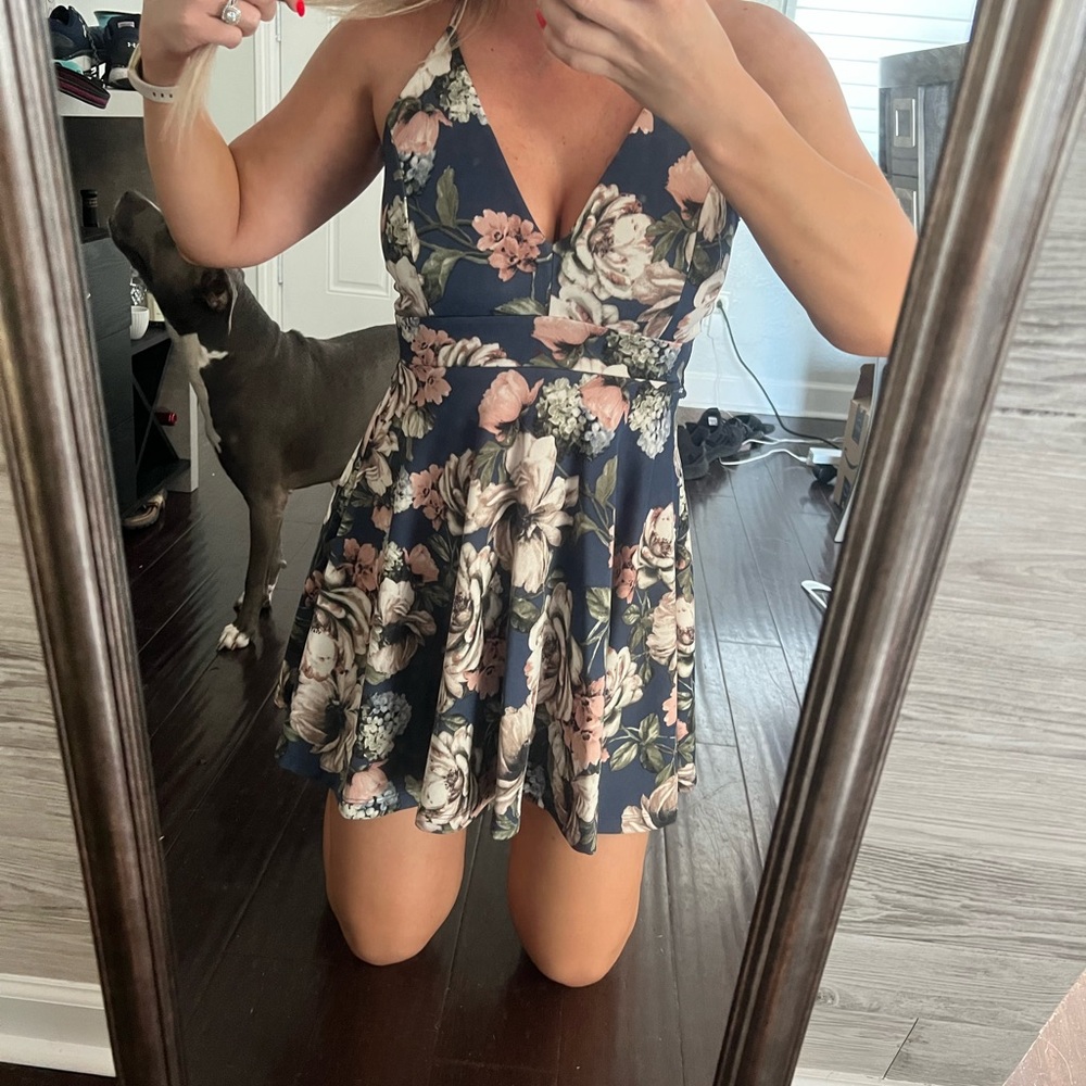 Blue floral lace back dress